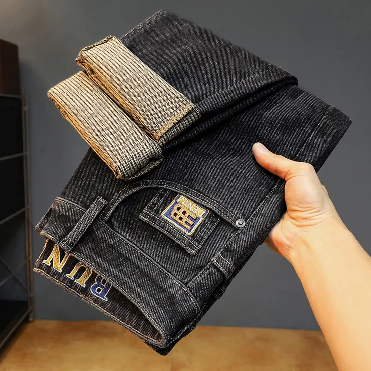 2025秋季新款高端牛仔裤男士潮流弹力修身直筒裤保暖耐磨外穿长裤