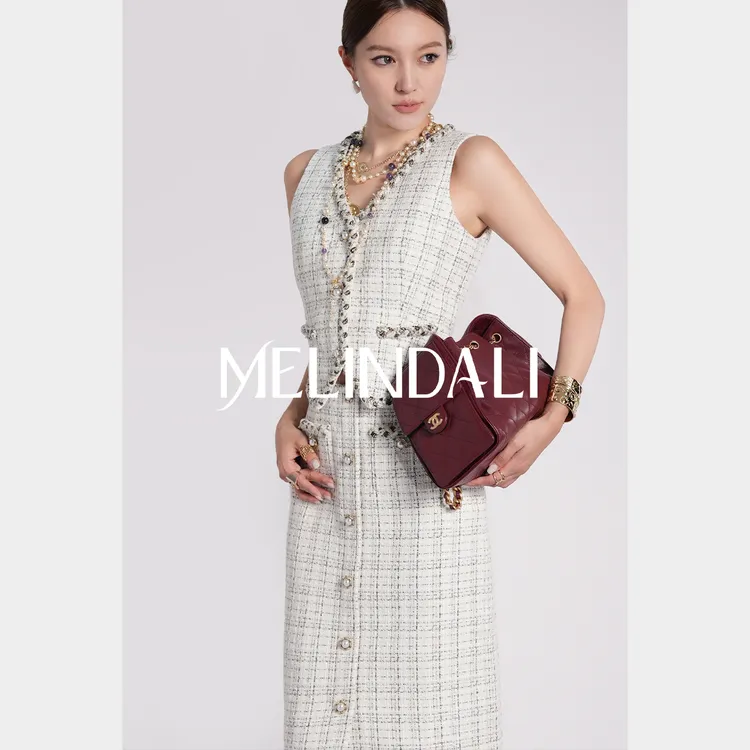 Melinda Li【摩登香颂 】韩国进口金丝粗花呢小香风马夹半裙套装