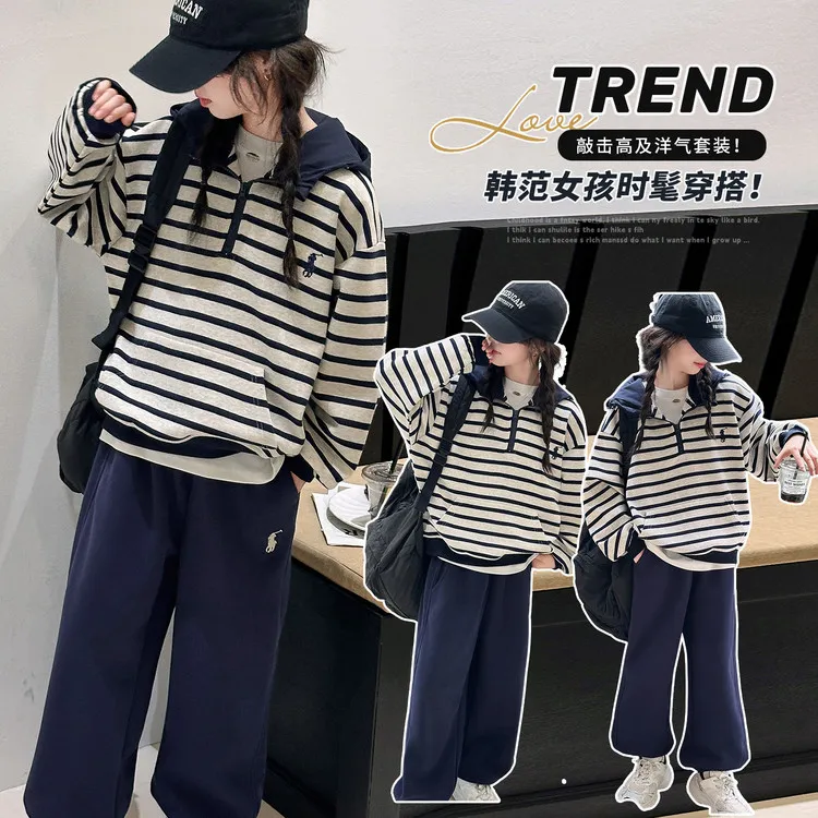 女童套装春秋季2025新款洋气网红时髦童装韩系运动休闲秋装两件套