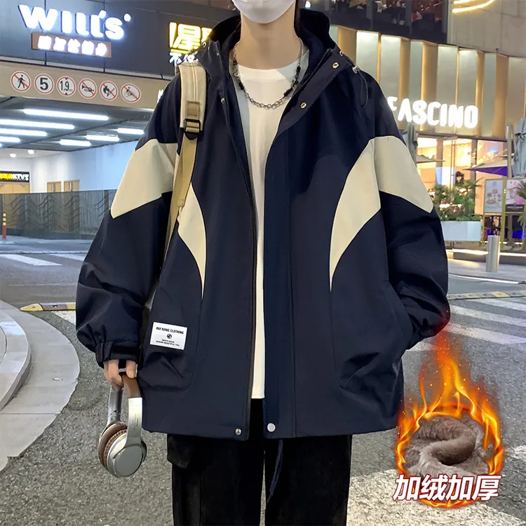 加绒加厚外套男款冬季学院风新款百搭青少年棉衣男装初中学生棉衣