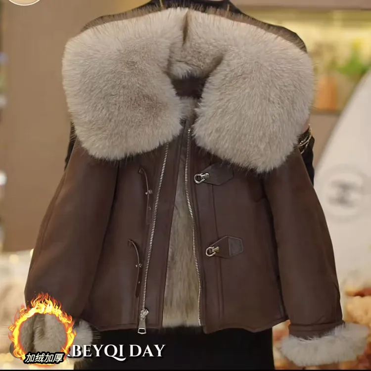 女童加绒皮衣派克服冬款2025新款儿童免洗加厚两面穿仿皮草外套潮