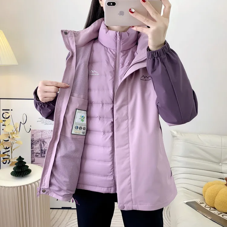风雪狼冬季羽绒服冲锋衣三合一女可拆卸两件套防风防水户外登山服