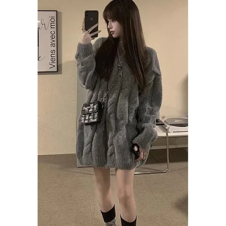 粗线大麻花中长款毛衣女秋冬新款2025韩系软糯慵懒风小众加厚上衣