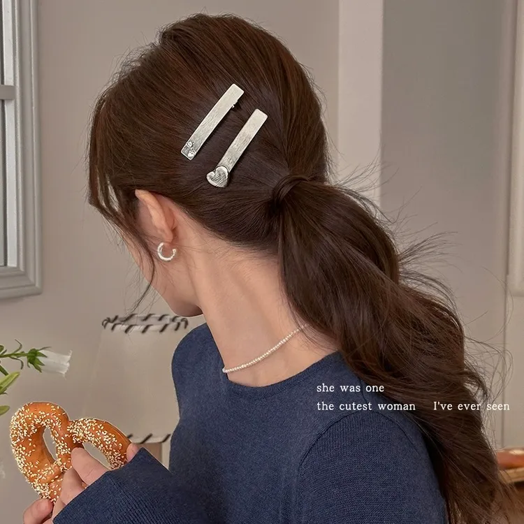 甜酷辣妹银色金属发夹女生新款侧边刘海夹蝴蝶结发卡鸭嘴夹子头饰