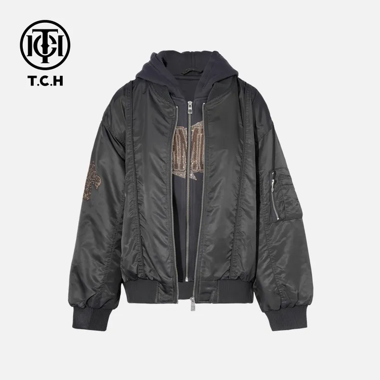 TCH轻奢烫钻工艺秋季宽松连帽款棉服外套T75C18E5000私服tch