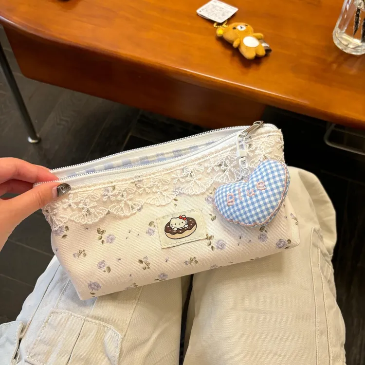 碎花蕾丝笔袋大容量高颜值ins少女简约可爱卡通学生文具收纳袋