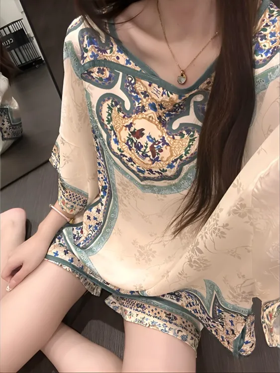 【新中式复古】甜美花卉盘扣睡衣女款夏季短袖短裤可外穿家居服套装