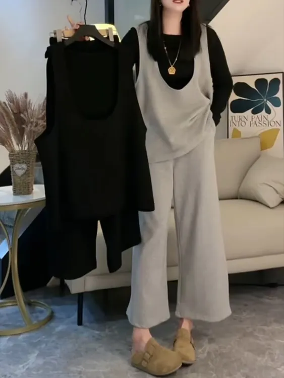 女森说2025秋季新款时尚女装气质休闲减龄无袖马甲背心卫裤套装