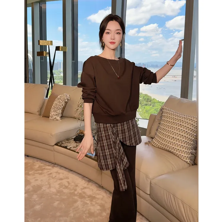 MIERSEOUR鎏金系列【伦敦街头】秋季设计感叠穿卫衣休闲女套装3882