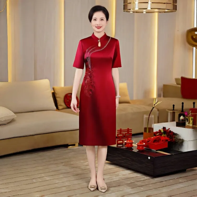 55413高贵喜婆婆婚宴装旗袍高端结婚婚礼妈妈婚宴礼服春秋连衣裙