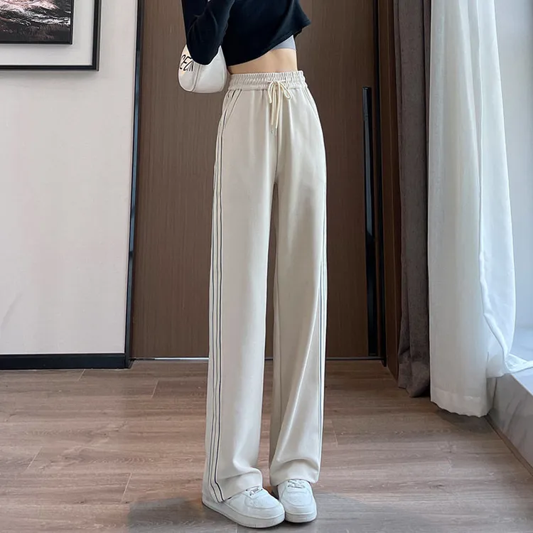 夏秋季潮流时尚百搭针织阔腿裤女春秋冬垂感休闲加绒拖地直筒长