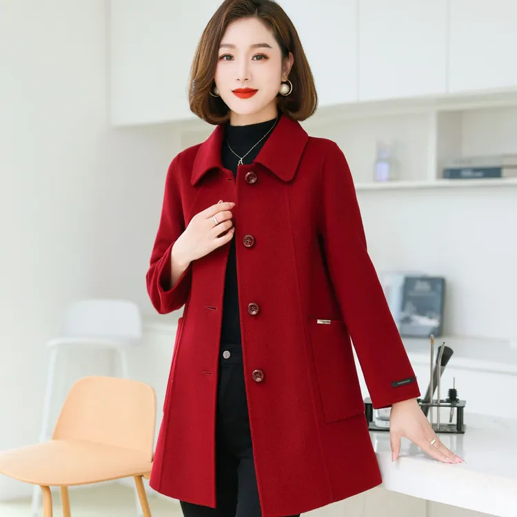 ziyang/孜洋秋冬新款百分百双面绵羊毛大衣短款外套显瘦修身V8815