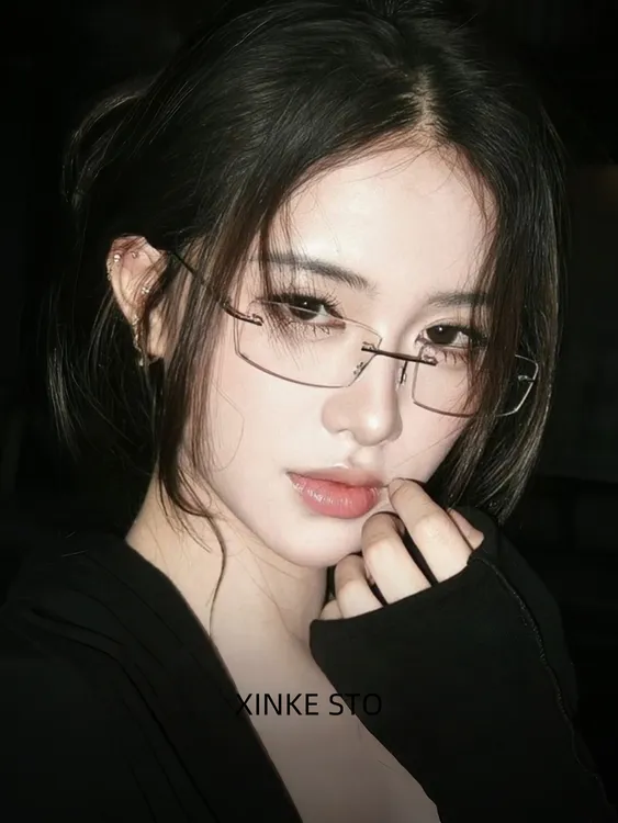 纯钛无框猫眼眼镜女超轻防蓝光眼镜架可配度数高级近视眼镜框