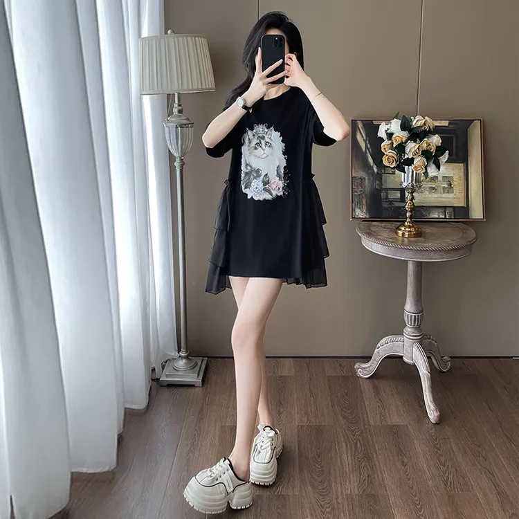 时尚连衣裙潮流小个子宽松气质高级感休闲圆领夏薄款设计感减龄