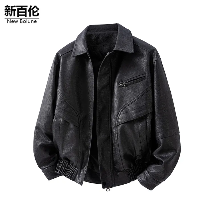 新百伦/NEW BOLUNE美式翻领夹克男秋季新款潮牌宽松长袖外套皮衣