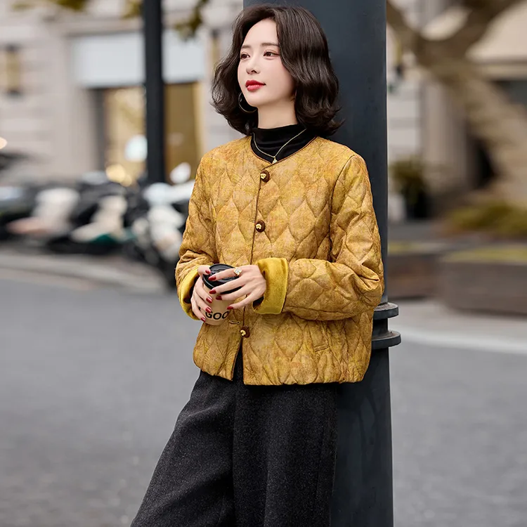2025秋冬新款加厚女装外套新中式国风棉服冬季圆领短款保暖上衣