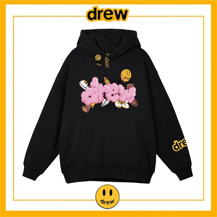 drew笑脸欧美高街潮牌美式卫衣ins秋冬云朵情侣纯棉加厚连帽卫衣