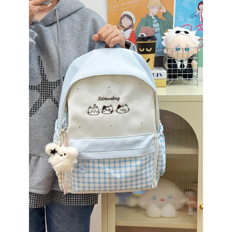 书包女初中生波点可爱刺绣大容量简约百搭双肩包新款小清新背包