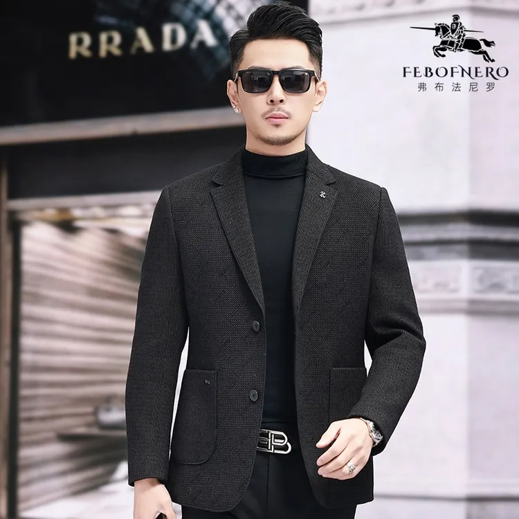 冬季男士高端羊毛呢西服内胆加厚保暖外套时尚休闲针织修身西装