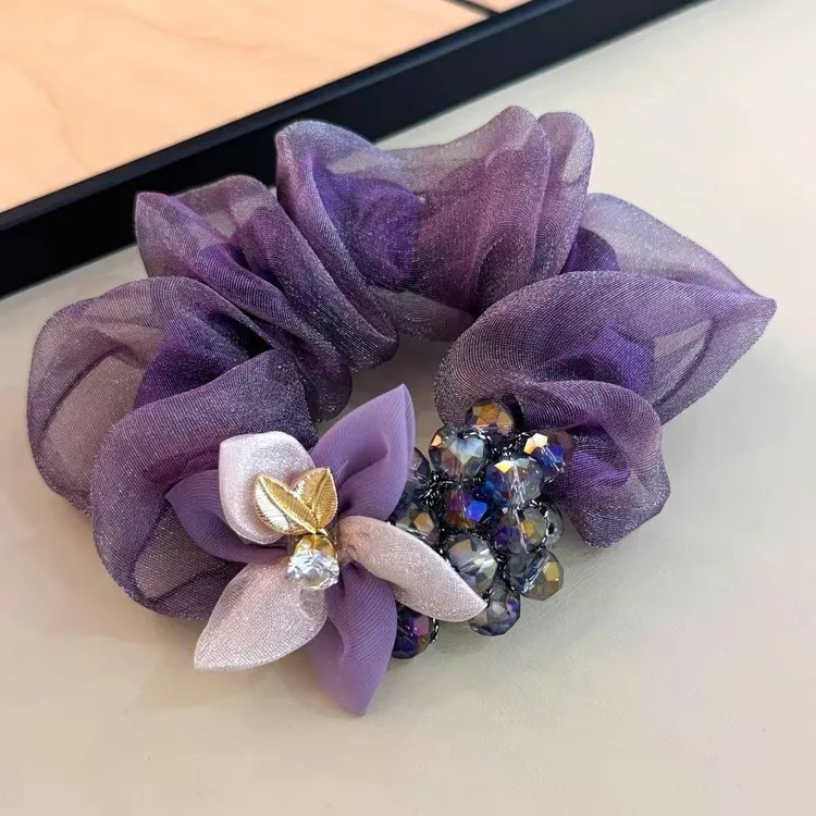 金叶子欧根花朵头花气质大肠发圈高级发饰丸子盘发头绳 发绳