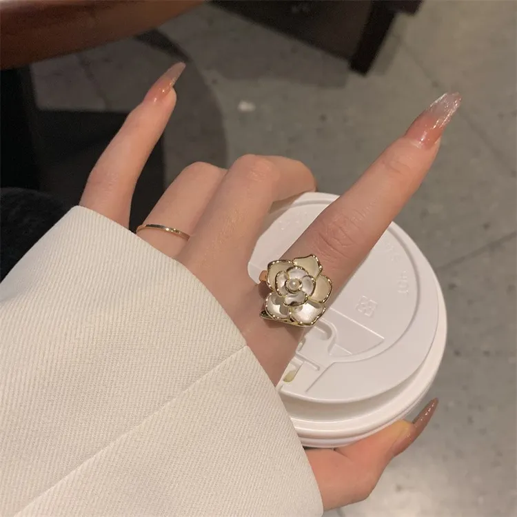 非金属树脂戒指 温柔山茶花戒指女ins高级感小众小香风指环开口