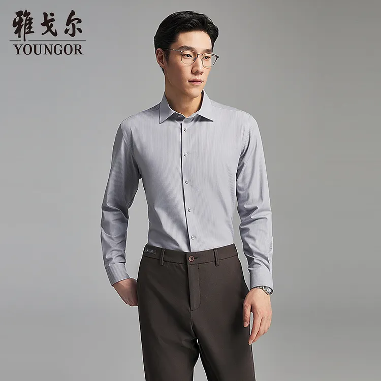 【绵羊毛绒面】雅戈尔秋季新商务休闲条纹蓄热保暖长袖衬衫男119688