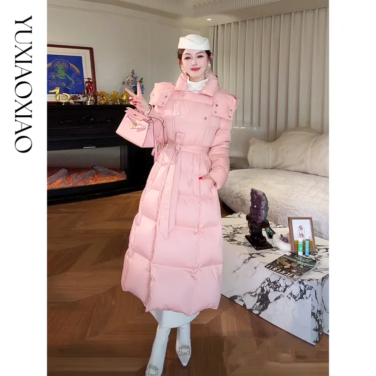 余潇潇【极地方舟】含桑蚕丝三防石墨烯发热连帽长款90白鹅绒羽绒服