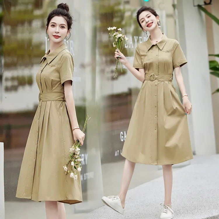 高级感衬衫连衣裙长裙女夏季新款收腰显瘦气质时尚洋气中长款裙子