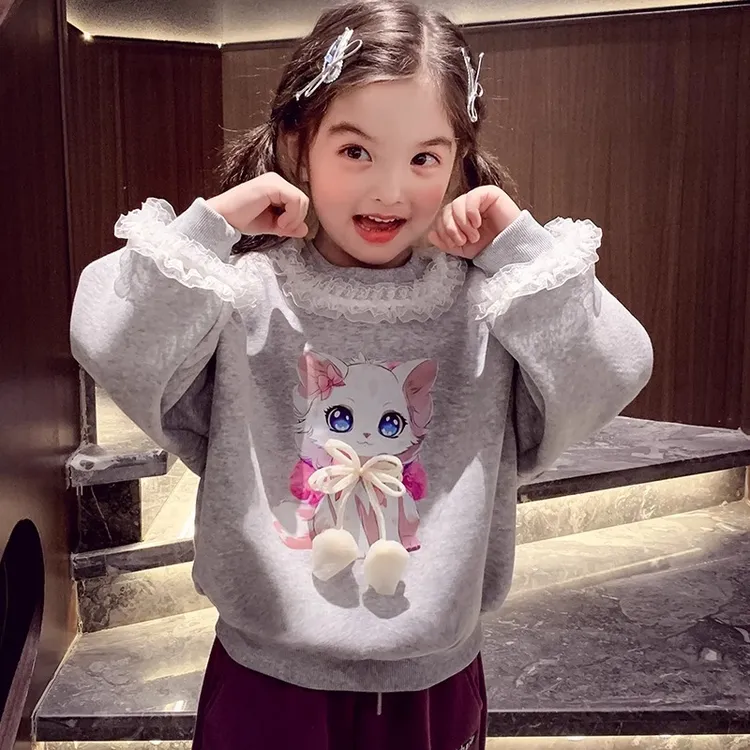 女童加绒卫衣冬装2025新款洋气儿童网红卡通上衣小女孩圆领打底衫