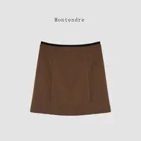【MonTendre】春夏新款 R 时尚休闲风高腰短裙简约拼色百搭半身裙