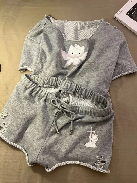 【DMXJ大梦想家】甜美可爱天使凯蒂睡衣女款夏季新款短裤家居服套装