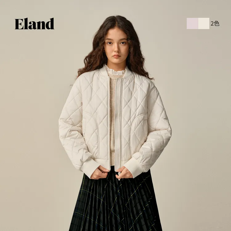 Eland衣恋棉服女士时尚V领简约时尚休闲短款拉链外套EEJPF8TT72