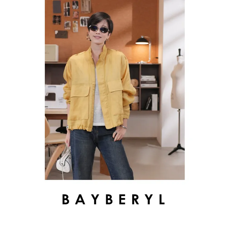 BAYBERYL老贝随想*苎麻经典立领舒适休闲秋外套9MF5F3021