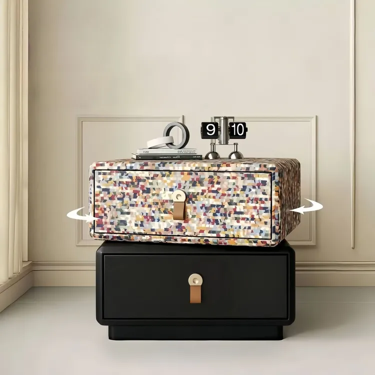 2026新款轻奢意式旋转床头柜简约现代实木卧室收纳创意储物精致