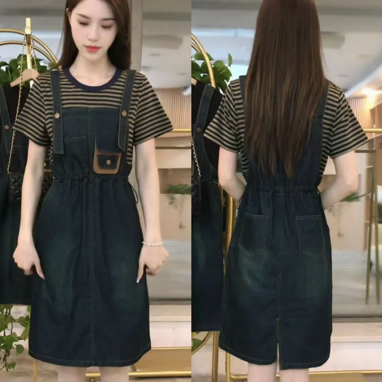 拼接夏季纯色显瘦褶皱短袖连衣裙洋气时尚减龄