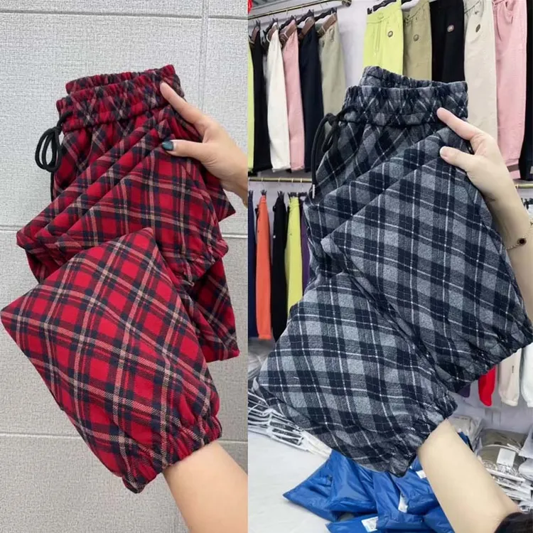 欧货秋冬加厚休闲卫裤女高腰显瘦束脚哈伦裤宽松百搭灯笼裤长裤