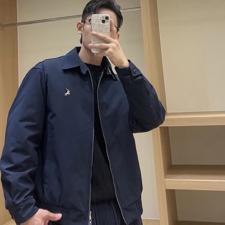 冬季收口袖翻领棉服男士简约飞行夹克拉链门襟长袖拉链加厚外套