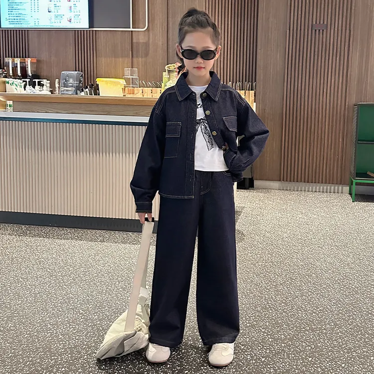 女童套装秋装2025新款潮儿童装时髦牛仔三件套春秋季女孩街舞时尚