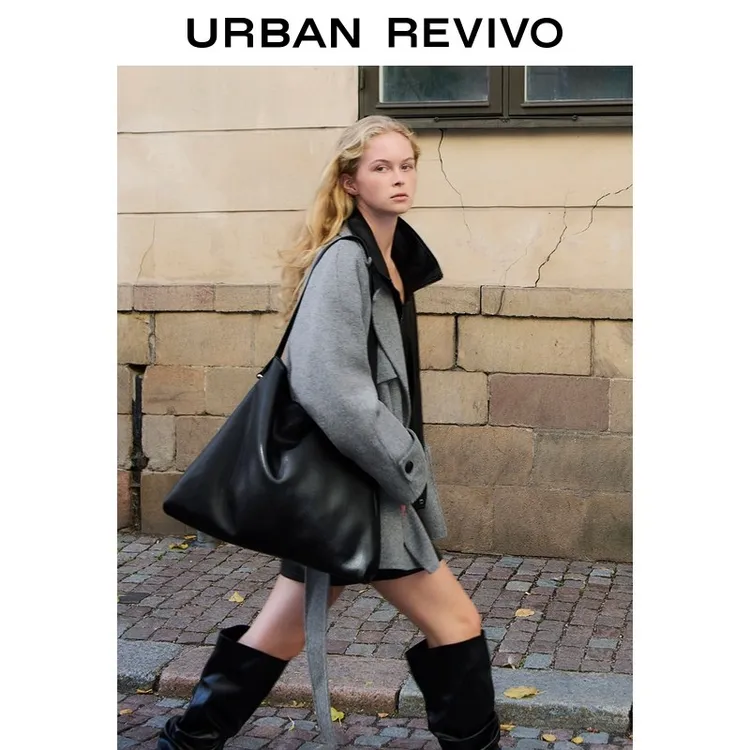 UR2025冬季新款女装简约气质腰带双排扣大衣外套UWJ150084