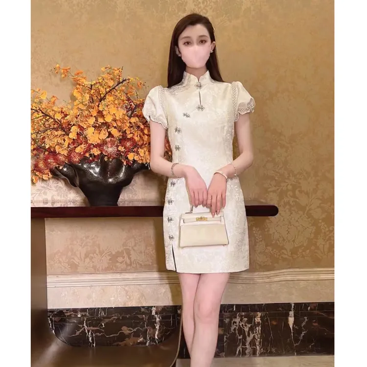 2025女夏复古中国风改良旗袍年轻款气质修身泡泡袖连衣裙显瘦裙子