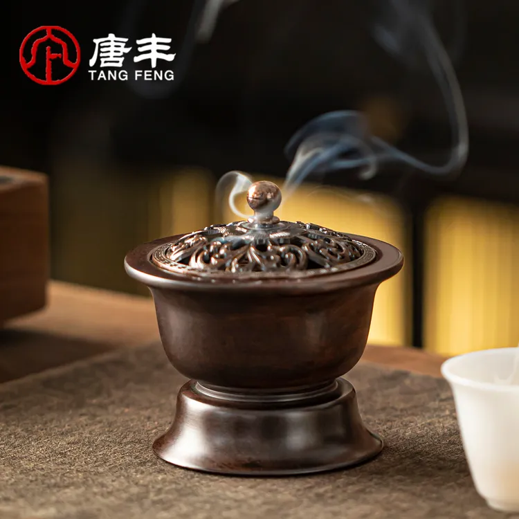 唐丰2025新款黑檀木香炉复古实木香道摆件家用室内禅意盘香熏炉塔