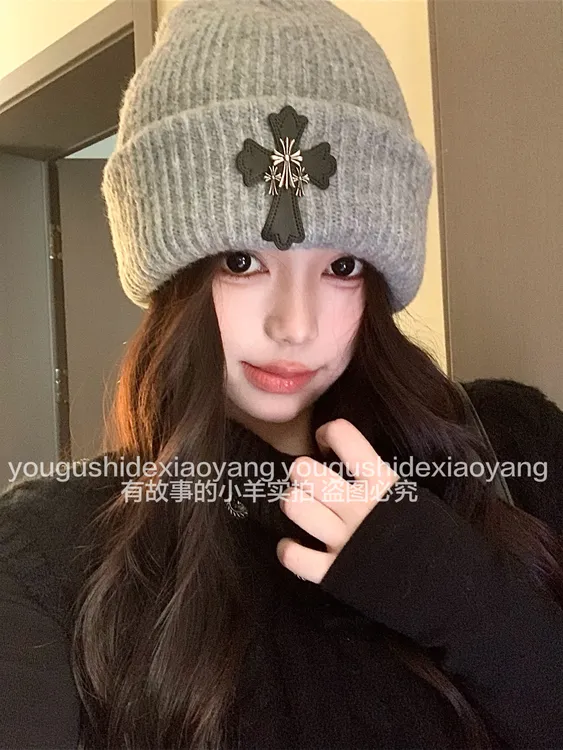 有故事的小羊|美式复古十字架毛线帽女冬季冷帽女防寒保暖帅感帽
