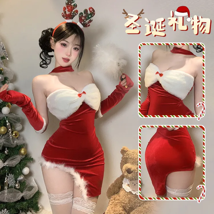 【兔女郎】圣诞节兔子战袍红色郎服装性感纯欲情侣战袍纯欲