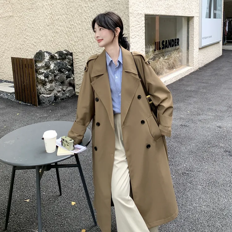 韩系英伦风气质显瘦酷飒风衣女2025秋季新款高级感系带翻领外套