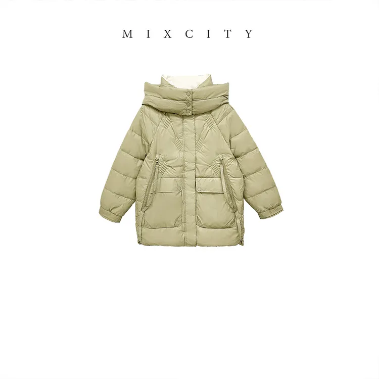 【MIXCITY亚楠家】大口袋羽绒◆特氟龙三防白鸭绒连帽羽绒服9301
