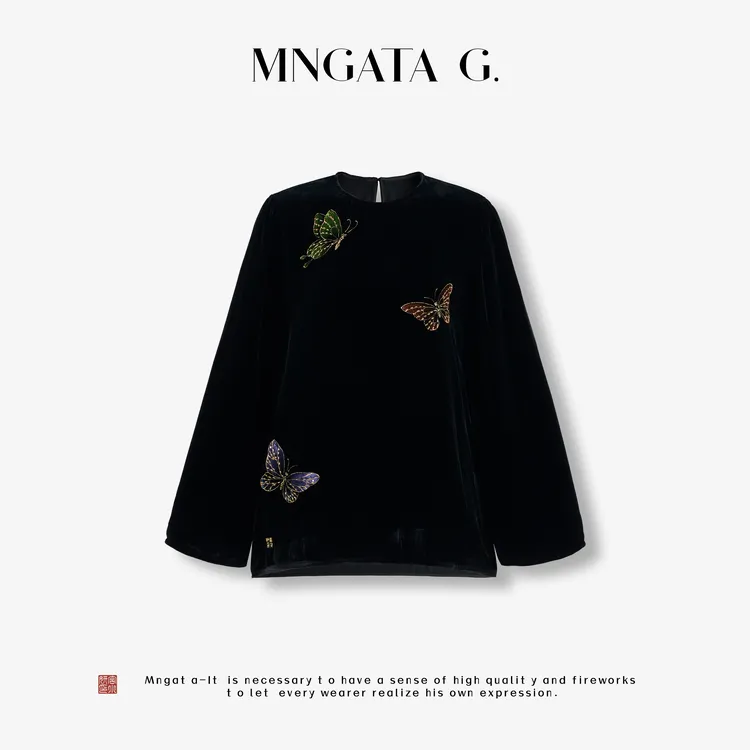 MNGATA G.宫小妍【真丝手绘·梦境】新中式中国风秋冬上衣5071534