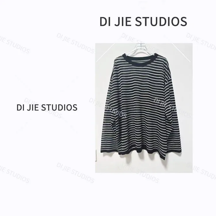 DI JIE STUDIOS新款时尚百搭显瘦宽松慵懒风条纹针织衫上衣#8878