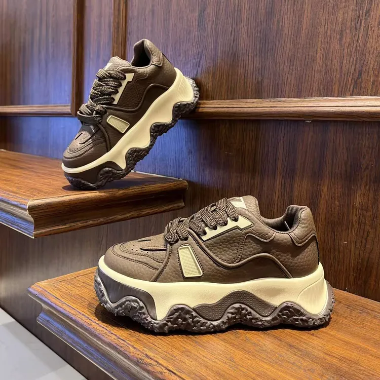 男鞋时尚厚底百搭皮革拼接复古风增高休闲老爹鞋低帮潮流ins鞋子