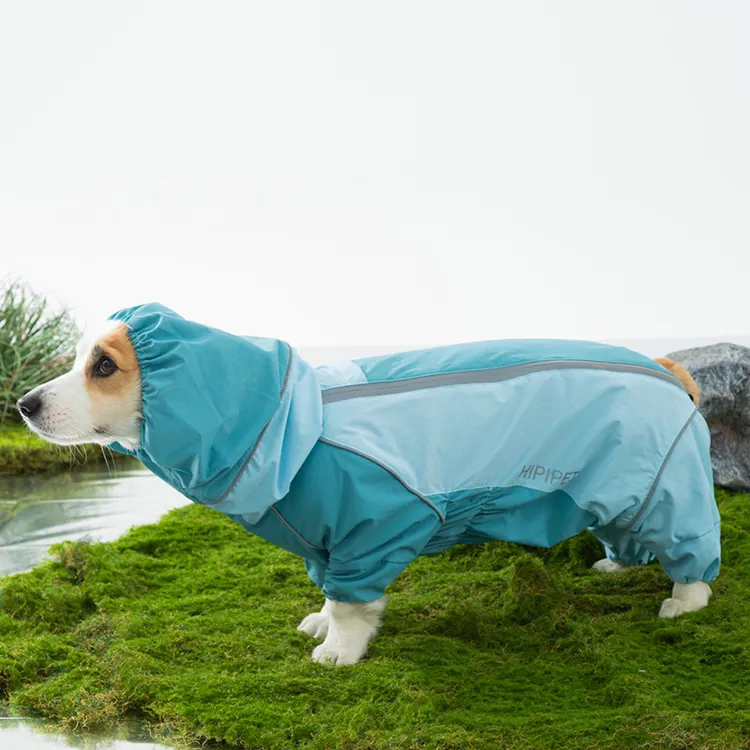 全包撞色柯基冲锋雨衣中小型犬腊肠犬四脚狗狗雨衣雨天宠物狗衣服