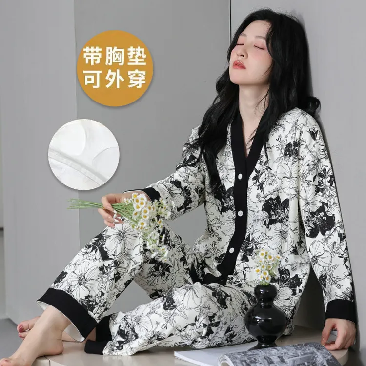 可外穿带胸垫睡衣女甜美2025新款和服开衫套装春秋冬季居家舒适风